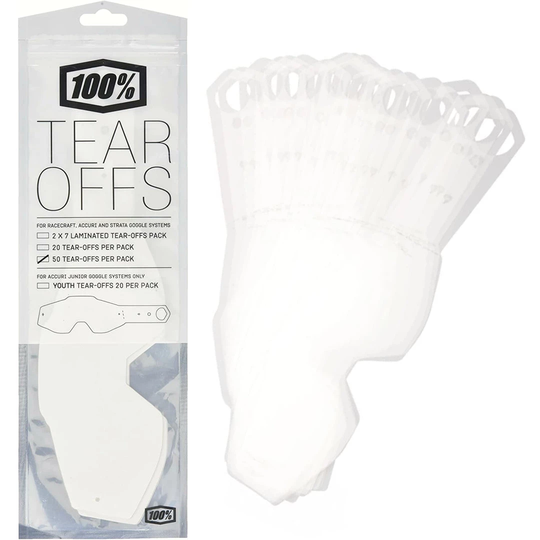 100% Tear Offs For Racecraft, Accuri, And Strata Goggles, Adult Standard Size 2 100% Tear Offs For Racecraft, Accuri, And Strata Goggles, Adult Standard Size