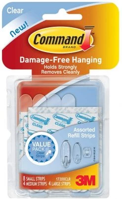 3M Outdoor Recreation Command Clear Refill Strips, Re-Hang Indoor Clear Hooks (17200CLR-ES)
