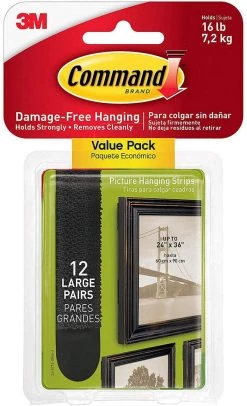 3M Command 17206BLK-12ES Picture Hanging Strips Value Pack Frame Stabilizer, 12 Pairs, Black