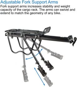 Lumintrail Bike Cargo Rack LC-671-09-05 Seatpost Mounted Bicycle Luggage Carrier With Adjustable Frame-Mount Arms, For Trunk Bags And Pannier Bags, 55 LBs Weight Capacity