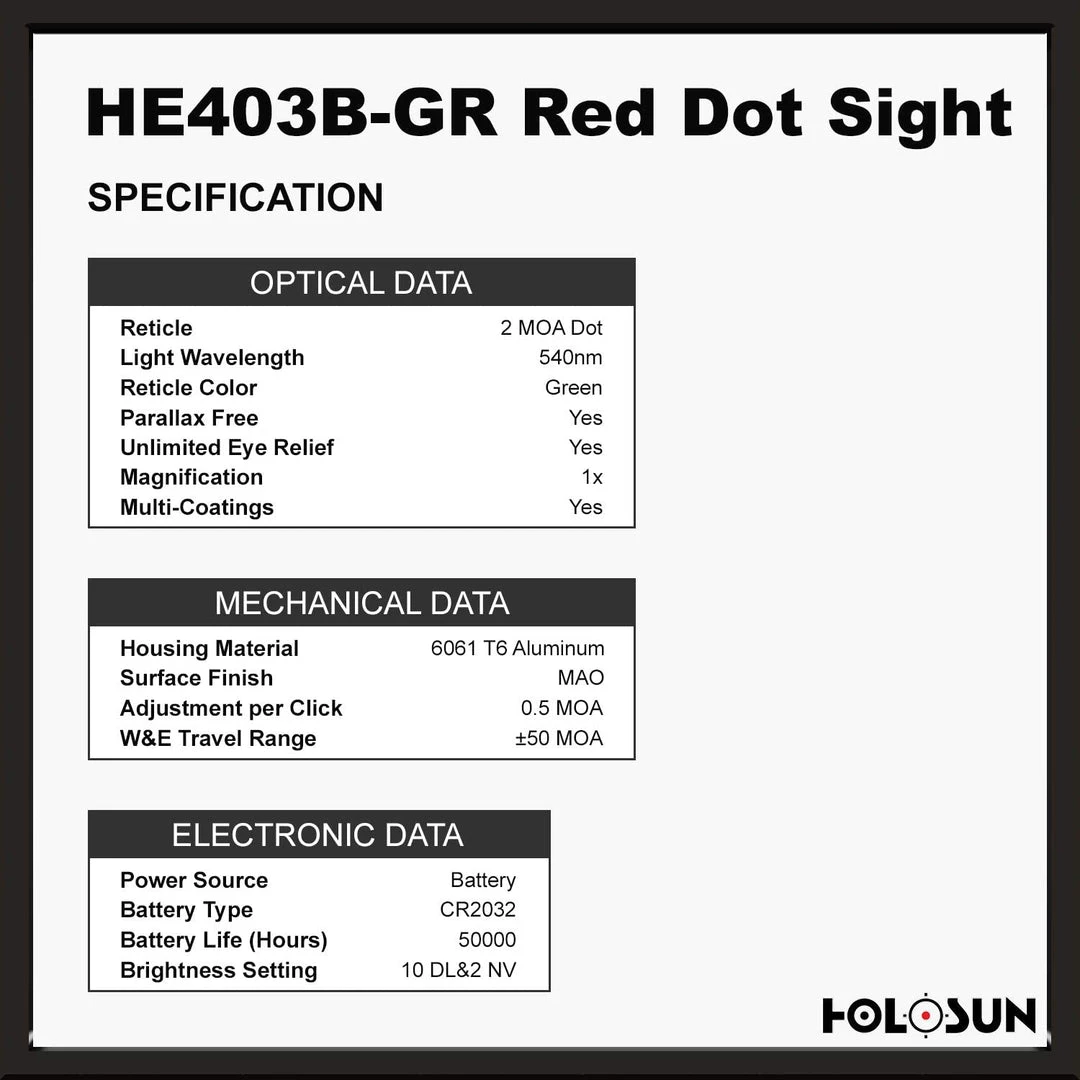 Holosun HE403B-GR Red Dot Sight 6 Holosun HE403B-GR Red Dot Sight