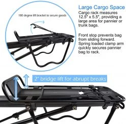 Lumintrail Bike Cargo Rack LC-671-09-05 Seatpost Mounted Bicycle Luggage Carrier With Adjustable Frame-Mount Arms, For Trunk Bags And Pannier Bags, 55 LBs Weight Capacity
