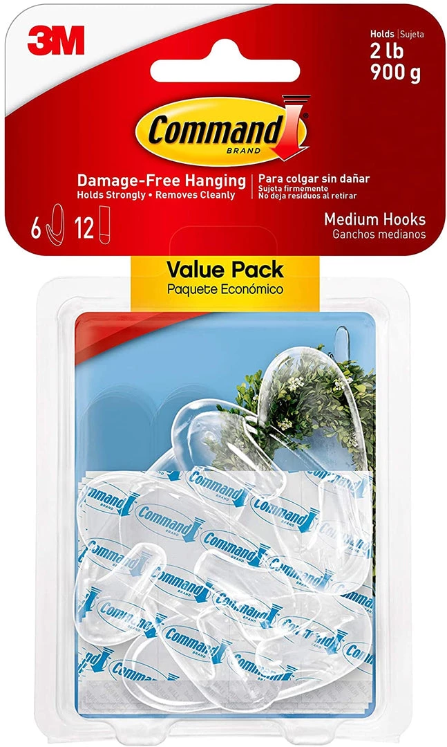 3M Command Hooks, Medium, Clear, 6-Hooks (17091CLR-6ES) 1 3M Command Hooks, Medium, Clear, 6-Hooks (17091CLR-6ES)