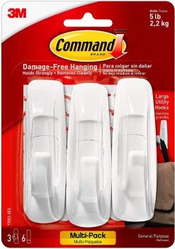 3M Command Large Utility Hook, White, 3-Hooks, 6-Strips (17003-3ES)