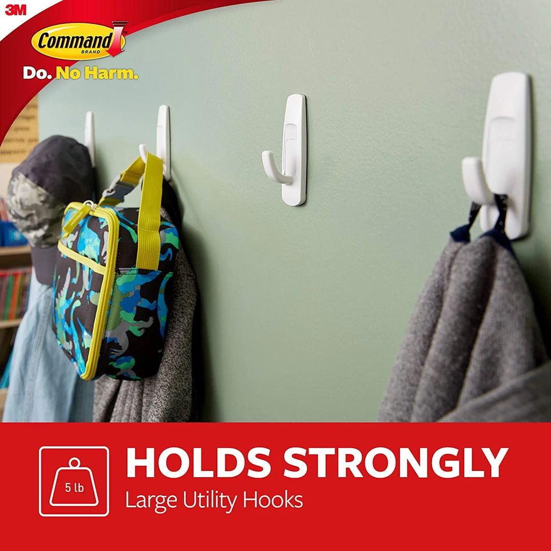 3M Command Large Utility Hook, White, 3-Hooks, 6-Strips (17003-3ES) 3 3M Command Large Utility Hook, White, 3-Hooks, 6-Strips (17003-3ES)