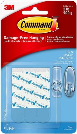 3M Outdoor Recreation Command Clear Replacement Strips, Re-Hang Indoor Clear Hooks, 9 Strips (17021CLR-ES)