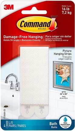 3M Command Bath Large Picture Hanging Strips, White, 4-Water Resistant Strips, Organize Damage-Free Outdoor Recreation