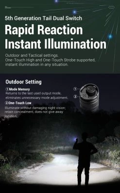 Klarus E3 2200 Lumens Handheld Flashlight, USB C Rechargeable Dual Tail Switch, With 5000mAh 21700 Battery Outdoor Recreation