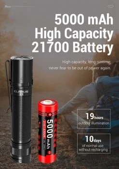 Klarus E3 2200 Lumens Handheld Flashlight, USB C Rechargeable Dual Tail Switch, With 5000mAh 21700 Battery Outdoor Recreation