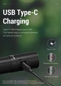 Klarus E3 2200 Lumens Handheld Flashlight, USB C Rechargeable Dual Tail Switch, With 5000mAh 21700 Battery Outdoor Recreation