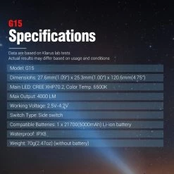 Outdoor Recreation Klarus G15 Rechargeable Flashlight 4000 Lumen LED Tactical Light