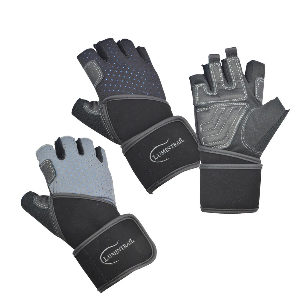Lumintrail Half Finger Leather Padded Weight Lifting Gloves With Wrist Wrap Cycle 2 Lumintrail Half Finger Leather Padded Weight Lifting Gloves With Wrist Wrap Cycle