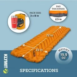 Outdoor Recreation Klymit Insulated Static V Lite Sleeping Pad, Mango Orange