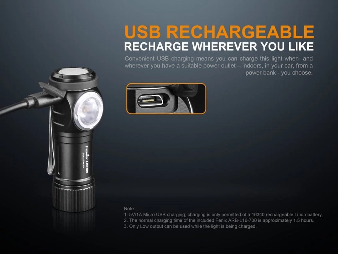 Outdoor Recreation Fenix LD15R Right-Angled Rechargeable LED Flashlight 500 Lumens 7 Outdoor Recreation Fenix LD15R Right-Angled Rechargeable LED Flashlight 500 Lumens