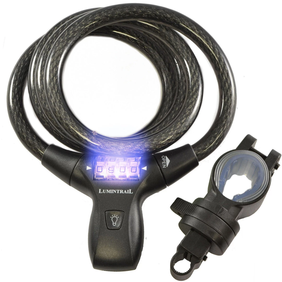 Lumintrail Bike Cable Lock Combination With LED Illumination And Mounting Bracket 1 Lumintrail Bike Cable Lock Combination With LED Illumination And Mounting Bracket