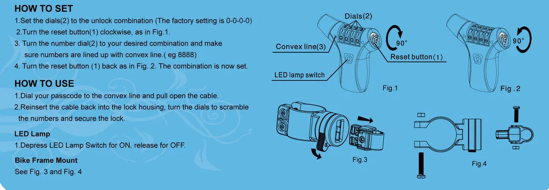 Lumintrail Bike Cable Lock Combination With LED Illumination And Mounting Bracket 8 Lumintrail Bike Cable Lock Combination With LED Illumination And Mounting Bracket