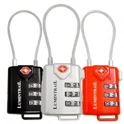 Lumintrail Outdoor Recreation Travel Lock TSA Approved 3 Digit Combination With Steel Cable