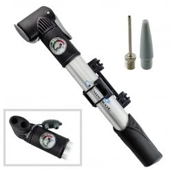 Lumintrail Outdoor Recreation Mini Bike Pump Rotating Dual Nozzle Head With Built-in Gauge