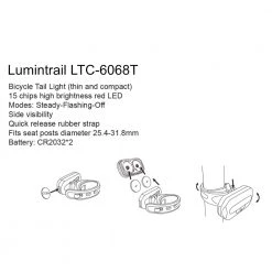 Lumintrail Rear Bike Light Bright Red LED Taillight 2 Light Modes For All Bikes Easy To Install