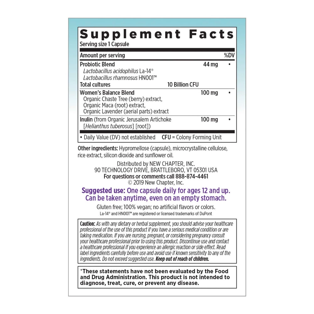 New Chapter Women's Daily Probiotic With Prebiotics And Probiotics, Vegan, Non-GMO, 30 Vegan Capsules - 0112 Health Supplements 2 New Chapter Women's Daily Probiotic With Prebiotics And Probiotics, Vegan, Non-GMO, 30 Vegan Capsules - 0112 Health Supplements