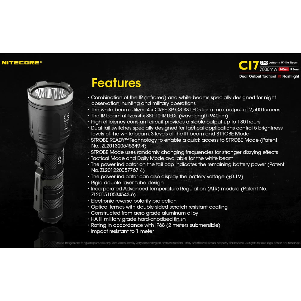 Nitecore CI7 Dual Output Tactical IR Flashlight 2500 Lumens - Black 3 Nitecore CI7 Dual Output Tactical IR Flashlight 2500 Lumens - Black
