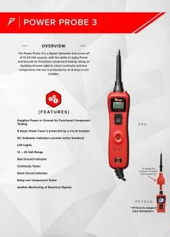 Outdoor Recreation Power Probe III PP3CSFIRE Automotive Circuit Tester, Digital Voltmeter