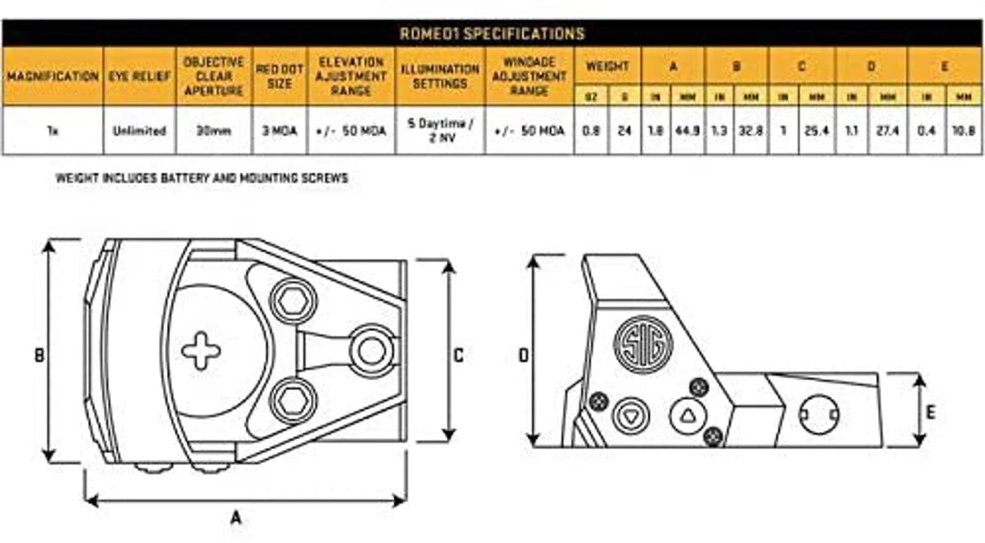 Outdoor Recreation Sig Sauer SOR11000 Romeo1 Reflex Sight 1x30mm, 3 MOA Red Dot Reticle IPX7 Rating 5 Outdoor Recreation Sig Sauer SOR11000 Romeo1 Reflex Sight 1x30mm, 3 MOA Red Dot Reticle IPX7 Rating
