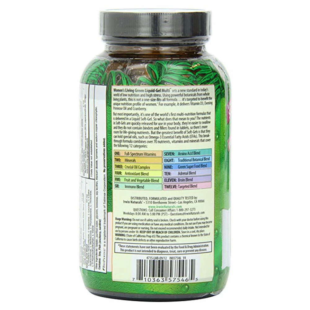 Irwin Naturals Living Green Liquid-Gel Multi For WOMEN 120 Liquid Soft Gel Outdoor Recreation 2 Irwin Naturals Living Green Liquid-Gel Multi For WOMEN 120 Liquid Soft Gel Outdoor Recreation