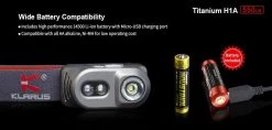 Klarus H1A Rechargeable Headlamp (Titanium) - 550Lm - Battery Included Flashlights