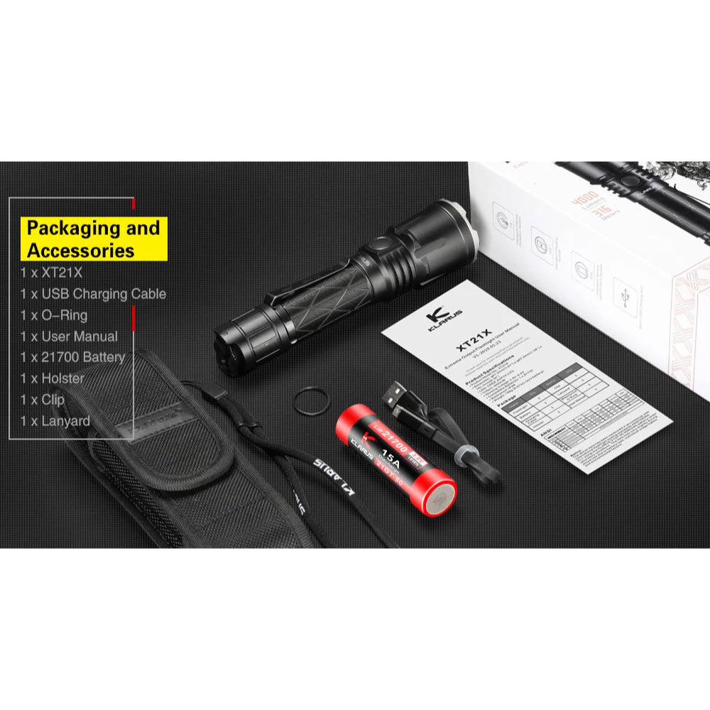 Klarus XT21X Tactical Flashlight, Rechargeable LED Light 4000 Lumens 10 Klarus XT21X Tactical Flashlight, Rechargeable LED Light 4000 Lumens