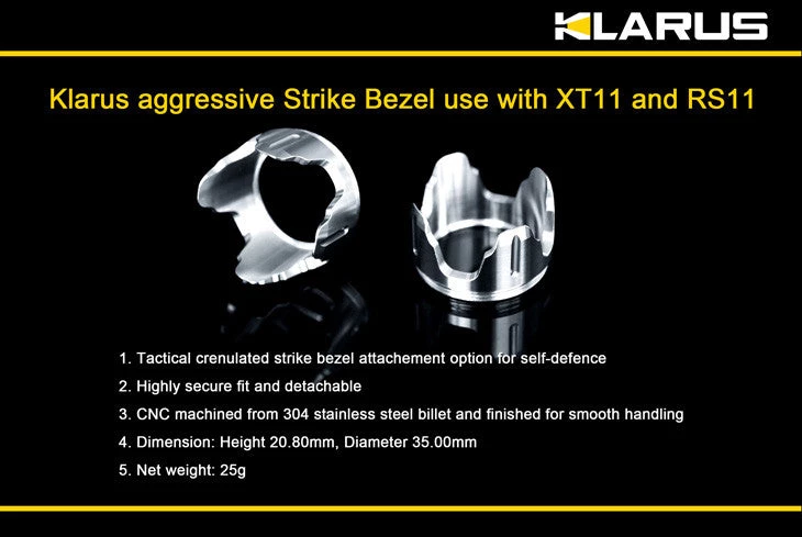 Klarus RS11/XT11/XT12 Agressive Strike Bezel 5 Klarus RS11/XT11/XT12 Agressive Strike Bezel