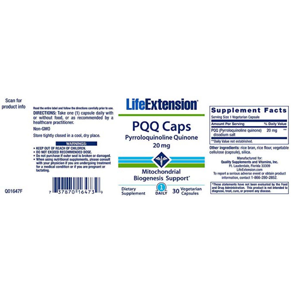 Life Extension - PQQ Caps With BioPQQ 20 Mg. - 30 Vegetarian Capsules Health Supplements 2 Life Extension - PQQ Caps With BioPQQ 20 Mg. - 30 Vegetarian Capsules Health Supplements