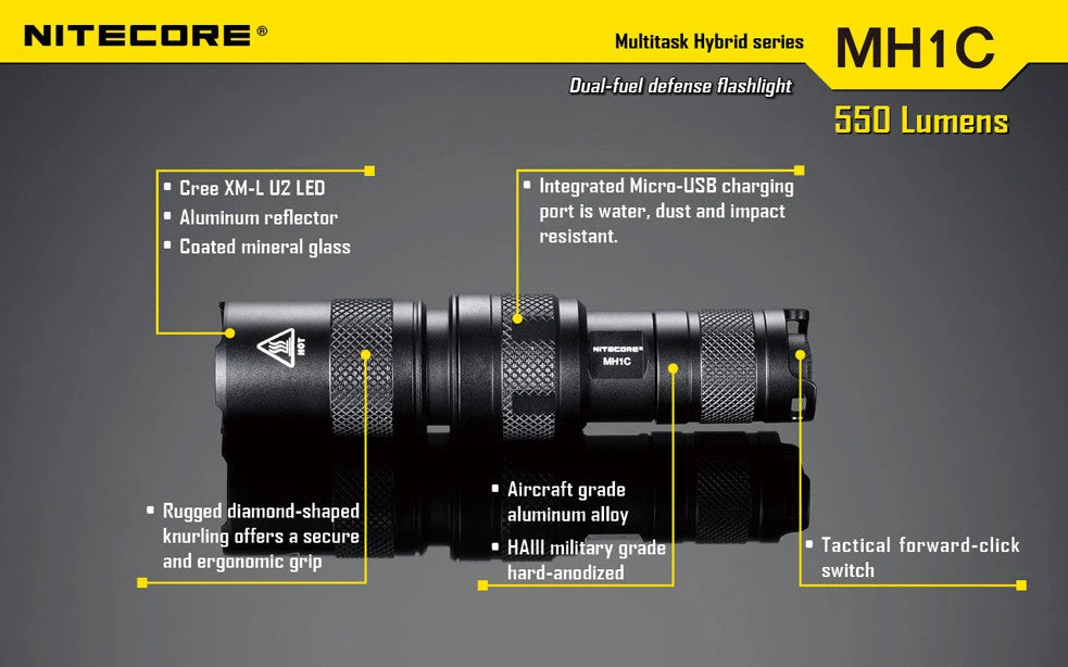 NiteCore MH1C 550 Lumen CREE XM-L U2 LED Flashlight 2 NiteCore MH1C 550 Lumen CREE XM-L U2 LED Flashlight